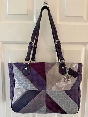 Vintage Coach Purple Patchwork Tote with Star Charm